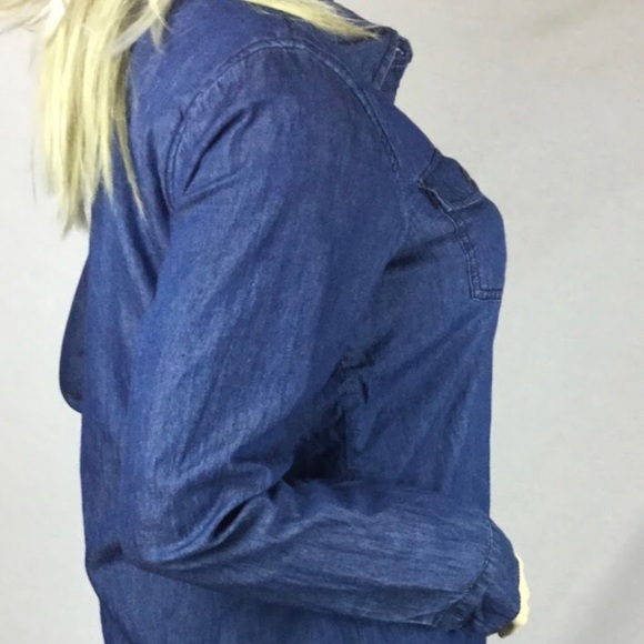 Denim indigo blue Ci Sono Brand Women’s Shirt stonewashed warm lining on button - Picture 2 of 12